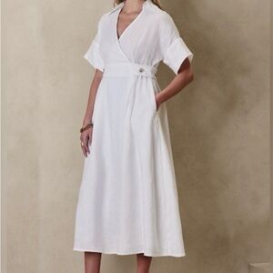Banana Republic Sedona White Midi Wrap Linen Dress
